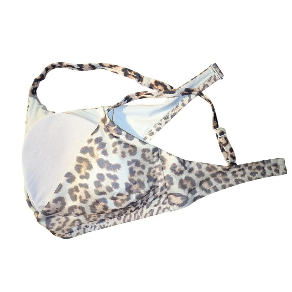 Aerie Real Good Leopard‎ Print Scoop Bikini Top XL Tan Brown UPF 50 NWT